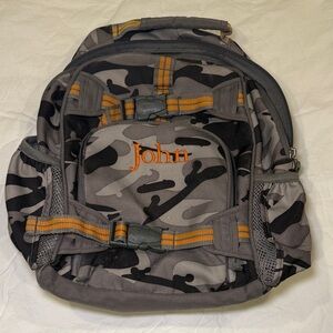 Pottery Barn Kids Mackenzie Grey and White Camo Embroidered Backpack VGUC